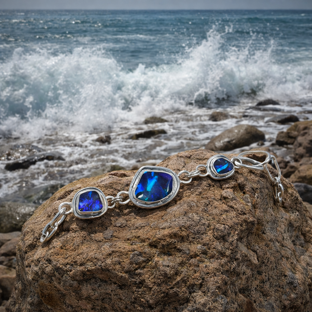 タイニーブレスレット　オパール Midnight Ember Current 11 Carat Australian Opal Bracelet – Tidal Opals