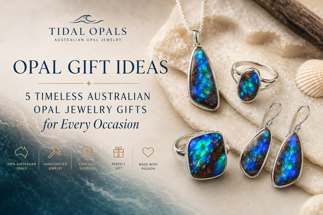 Australian opal jewelry gift ideas including an opal pendant, ring and earrings