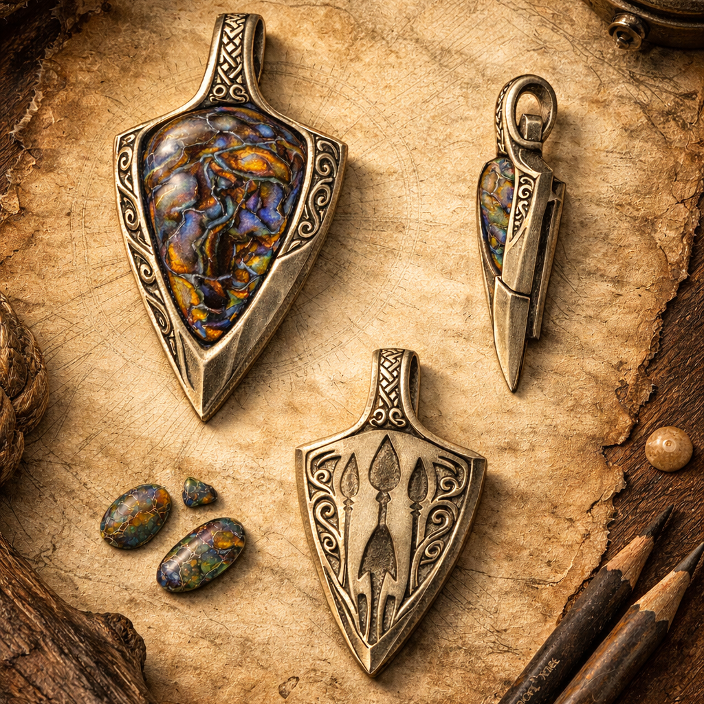 Tidal Relic Three Spears Reversible Boulder Opal Pendant