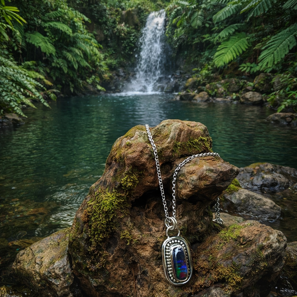 Blue Fire Elongated Australian Boulder Opal Pendant