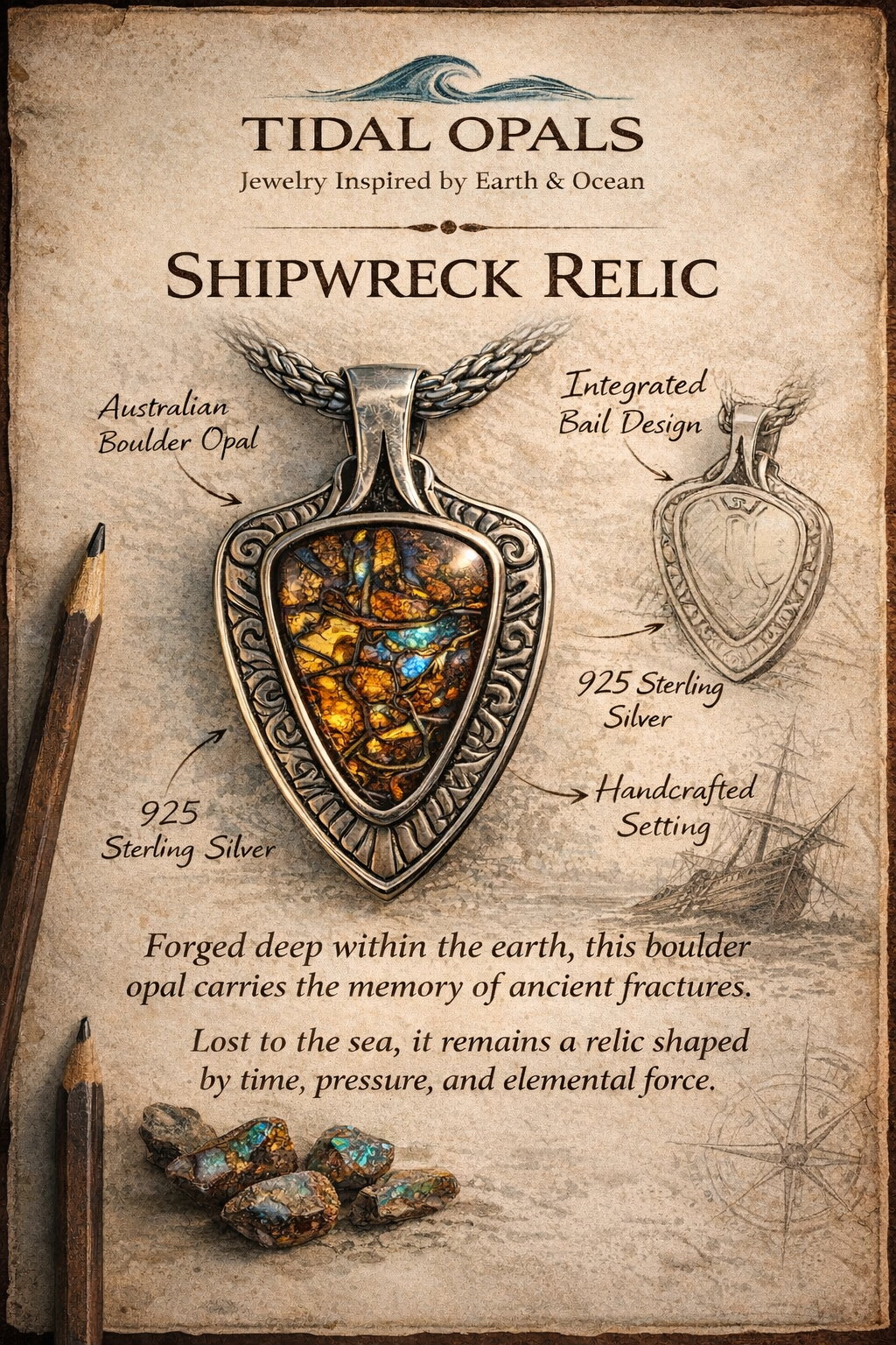Shipwreck Relic Boulder Opal Pendant
