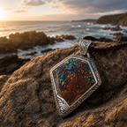 Handcrafted sterling silver pendant featuring a natural Australian Boulder Opal gemstone.