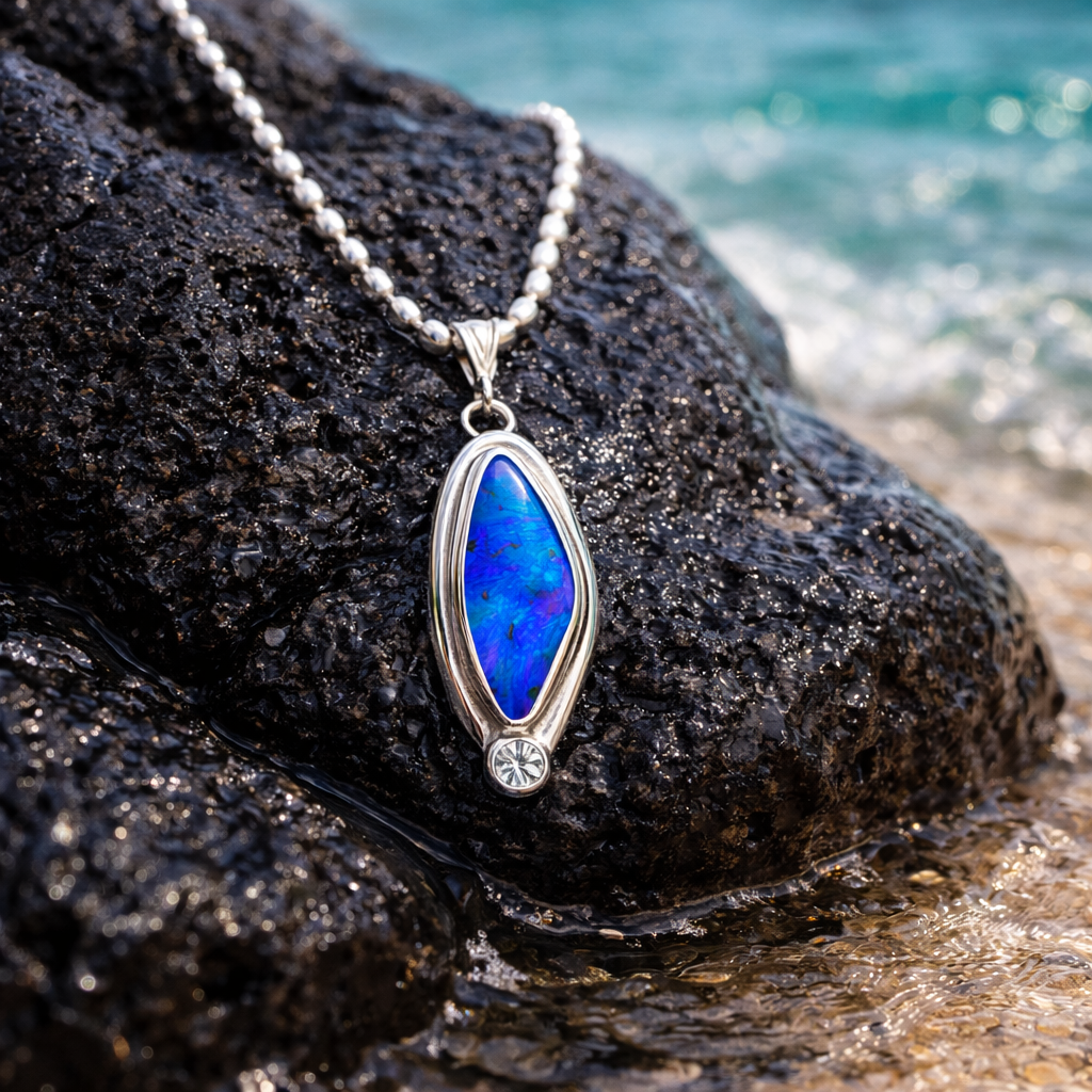 Ocean Spirit Deep Blue Australian Boulder Opal Pendant