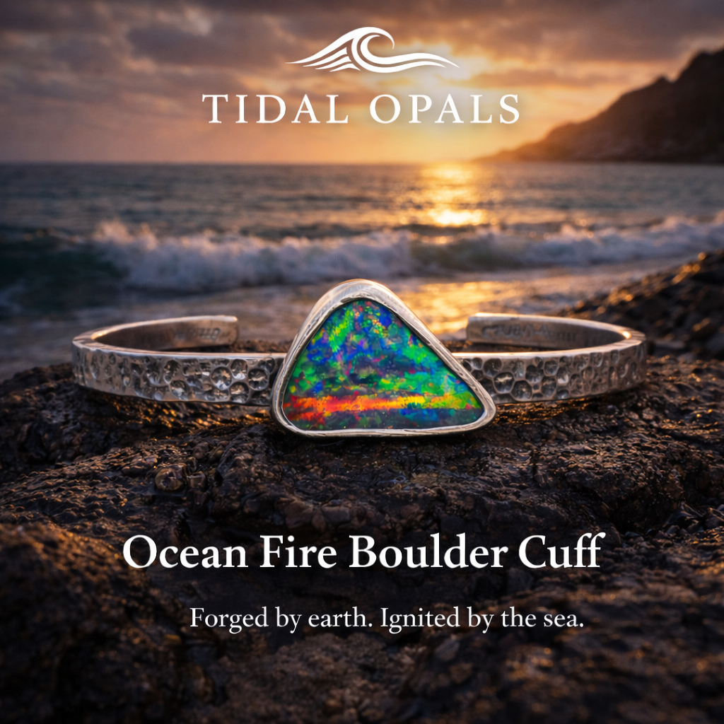 Ocean Fire Boulder Cuff – Boulder Opal Sterling Silver Bracelet