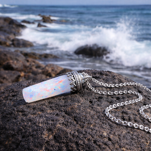Eclipse Relic Belemnite Fossil with Lightning Ridge Opal Pendant