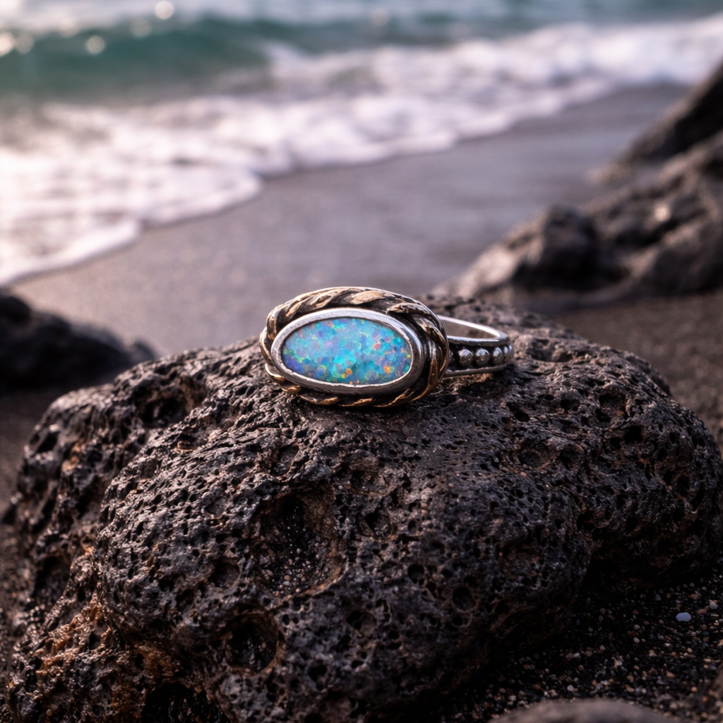 Relic of the Tides Fossil Shell Opal Ring
