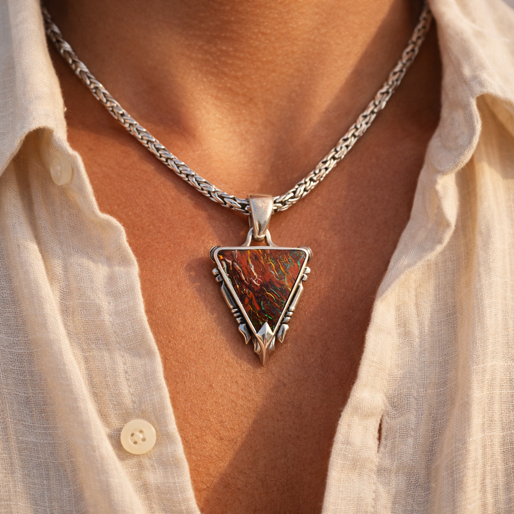 Poseidon's Guardian Tidal Trident Reversible Opal Pendant
