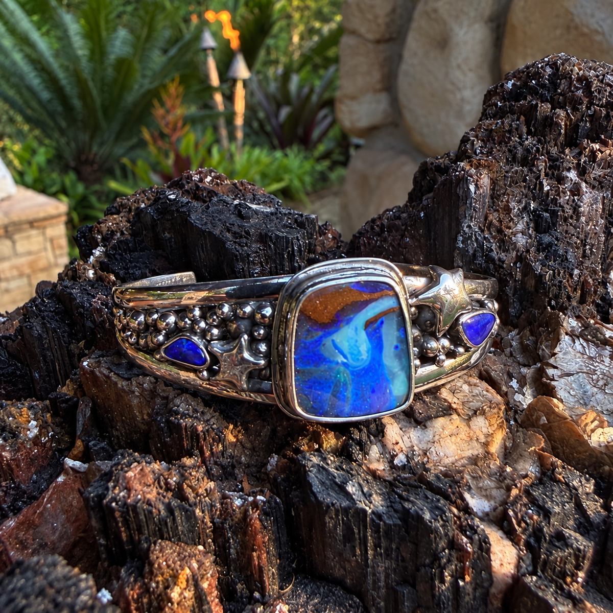 Lost Lagoon Australian Boulder Opal + Sterling Silver Cuff