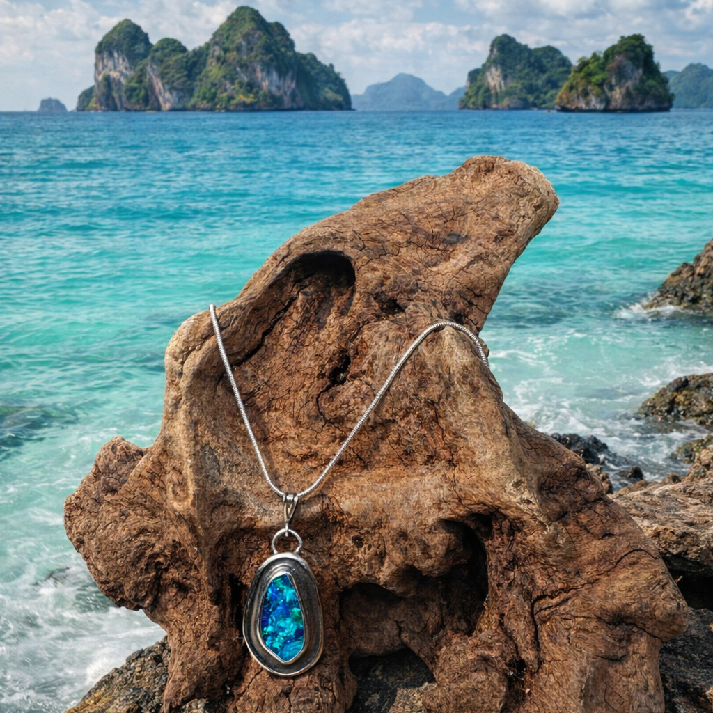 Blue Lagoon Australian Boulder Opal Pendant