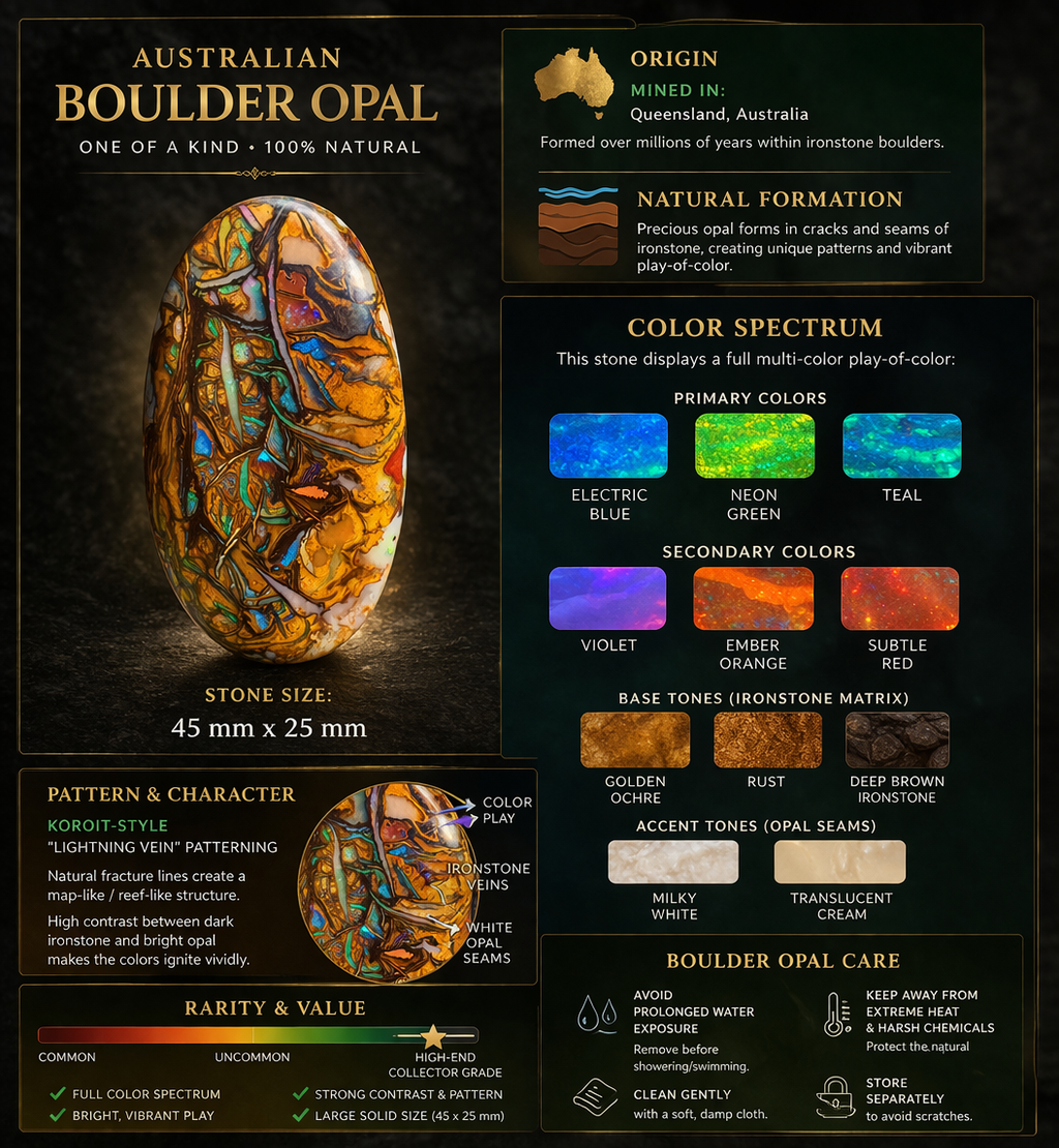 Tidal Rift Relic Australian Boulder Opal Pendant