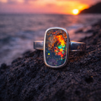 Spectral Tide Relic Ring – Australian Boulder Opal in Sterling Silver