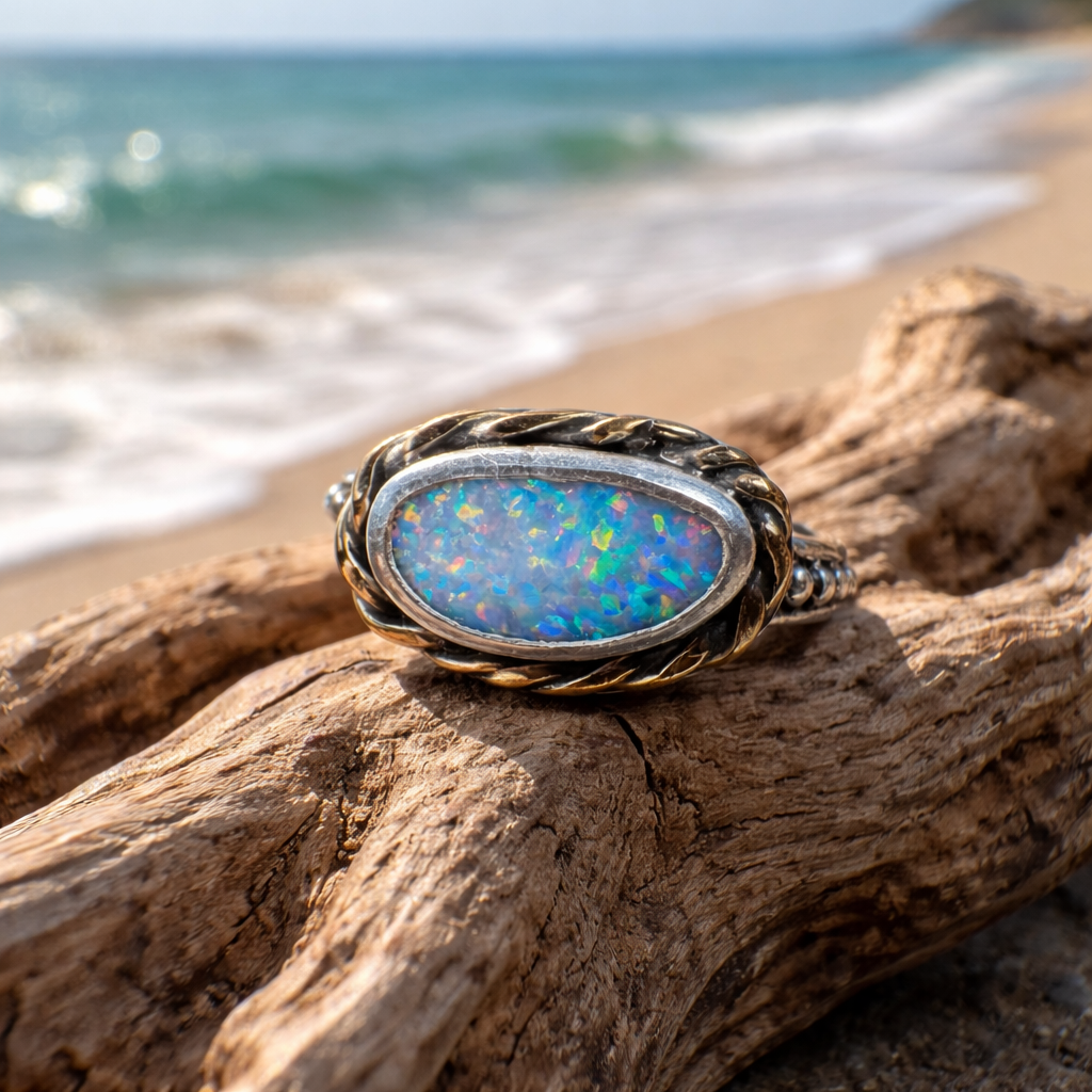 Relic of the Tides Fossil Shell Opal Ring
