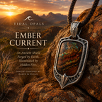 Ember Current Australian Boulder Opal shield pendant featuring vibrant green and blue fire in a handcrafted sterling silver setting by TIDAL OPALS.