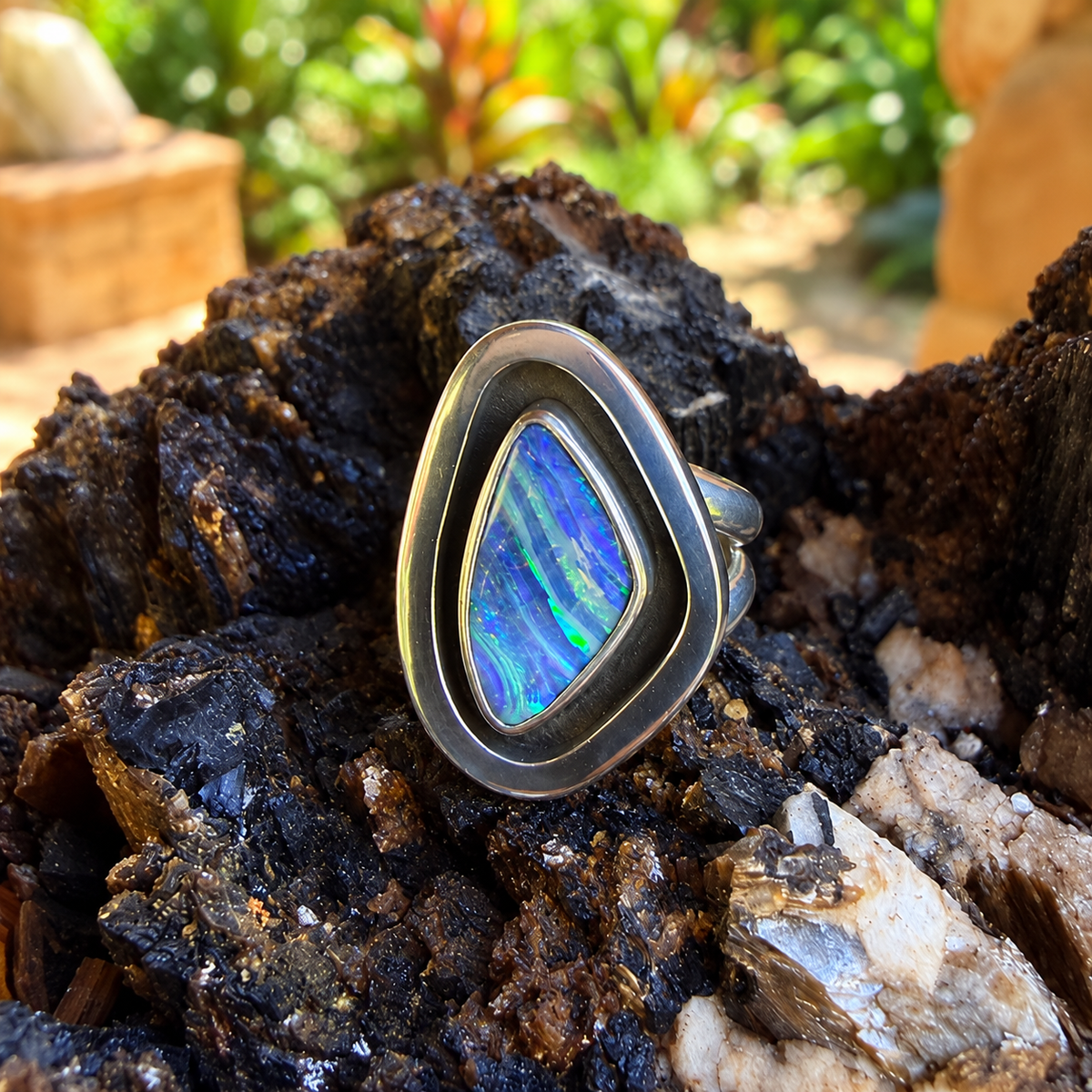 Ribbon Tide – Boulder Opal Shadowbox Ring