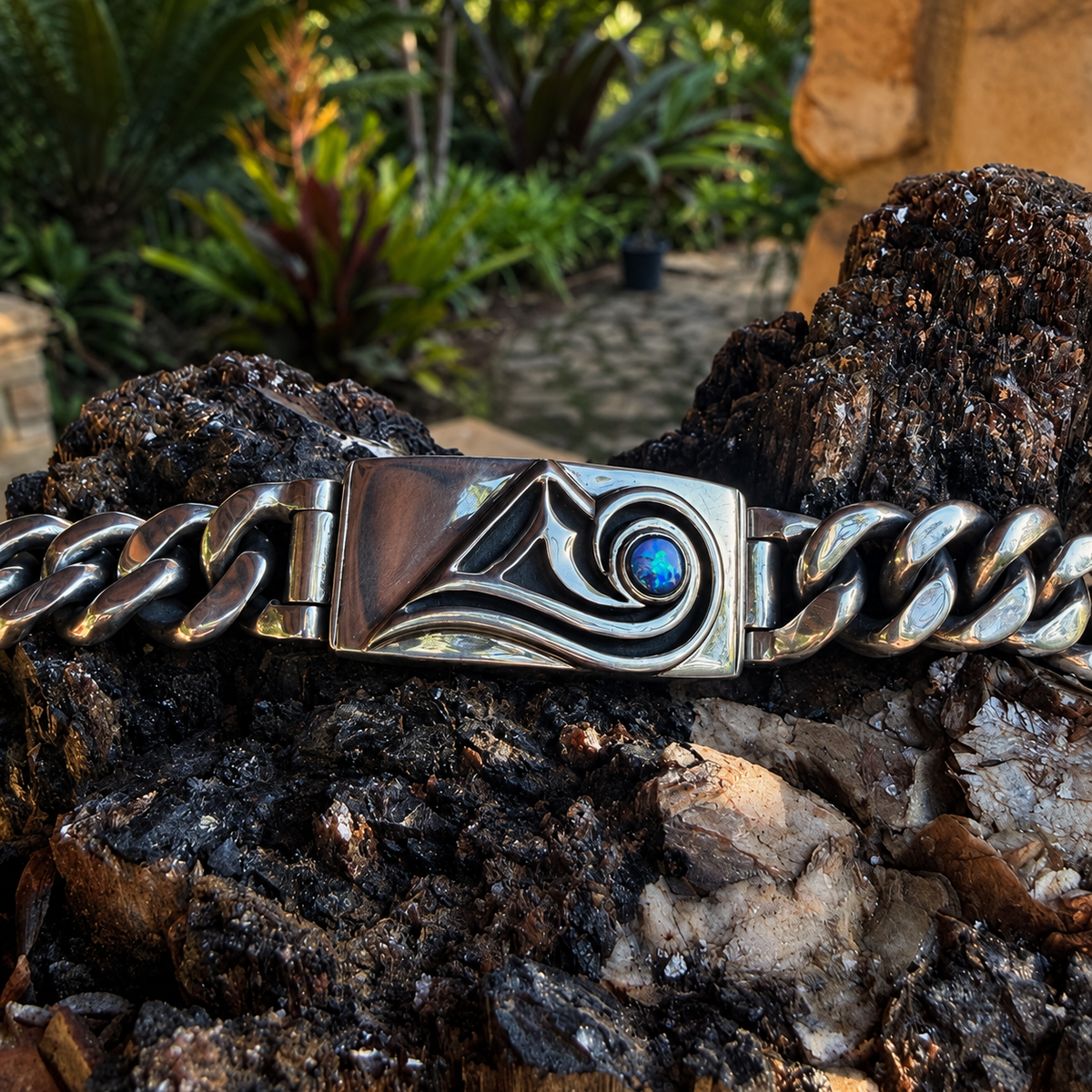 Riptide — Lightning Ridge Opal Silver Bracelet