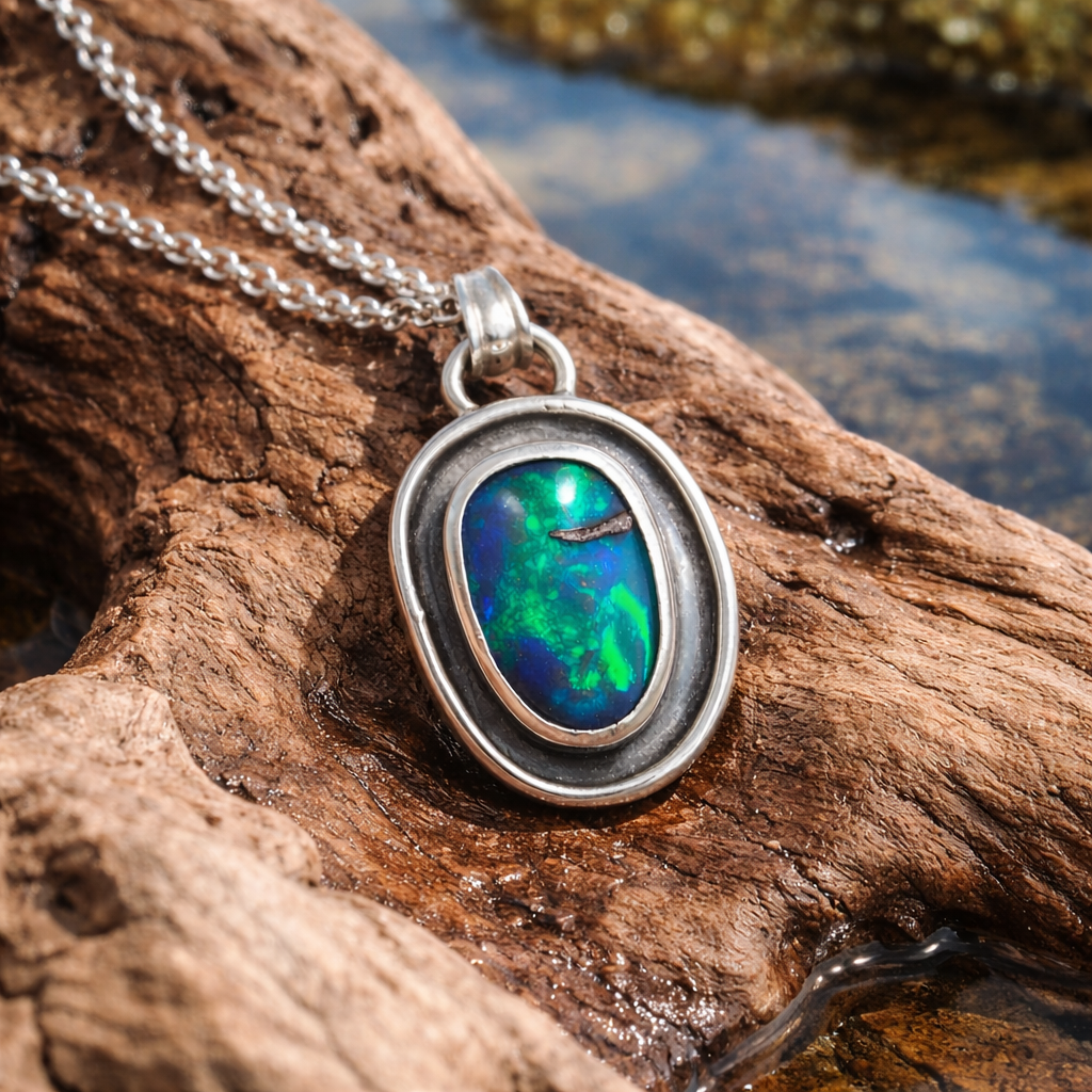 Pacific Ember Australian Boulder Opal Pendant Necklace