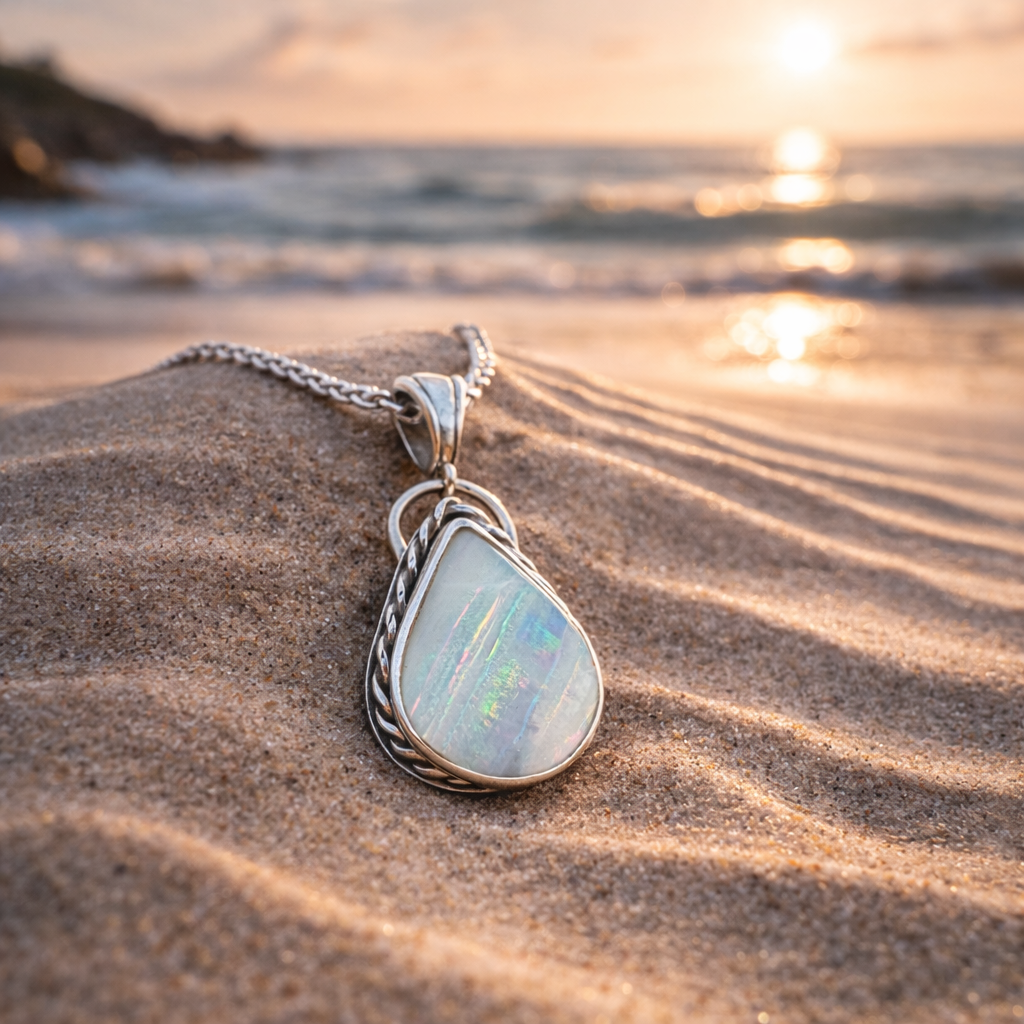 Ocean Mist Teardrop Australian Queensland Boulder Opal Pendant