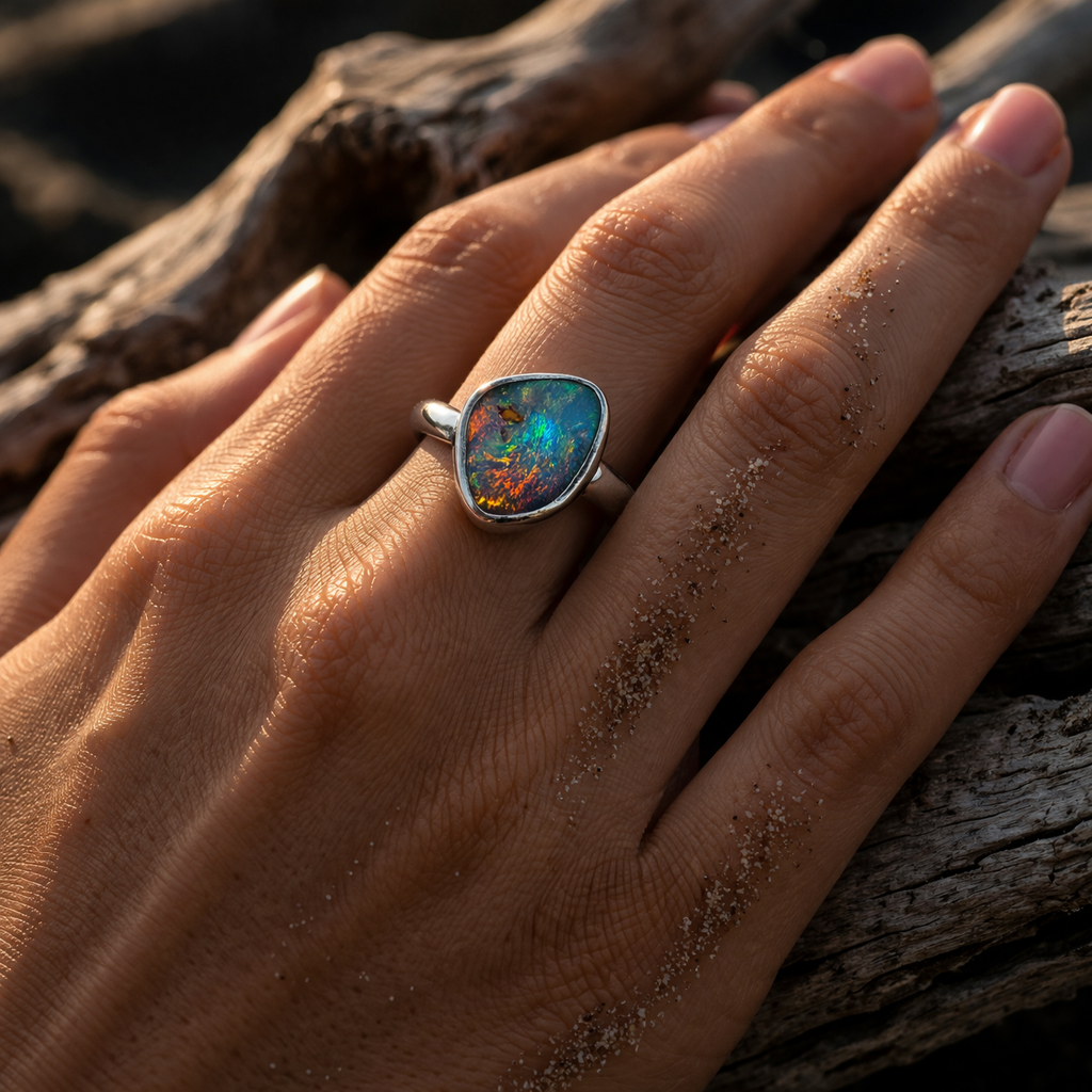 Ocean Inferno Australian Boulder Opal Ring