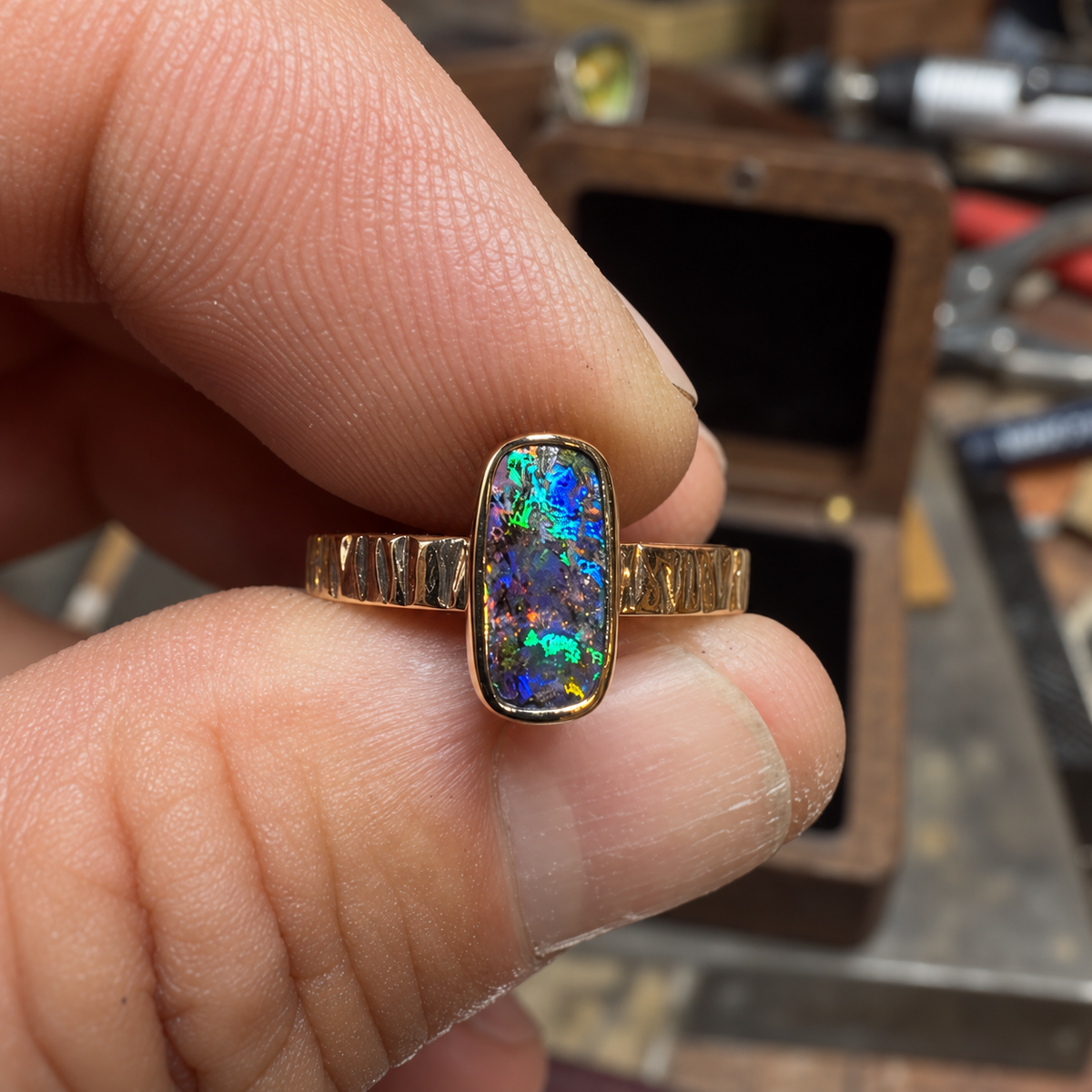 Sunset Current — 14K Gold Boulder Opal Ring