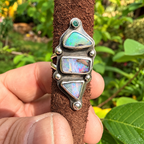 Tidal Totem — Three-Stone Opal Ring with Topaz