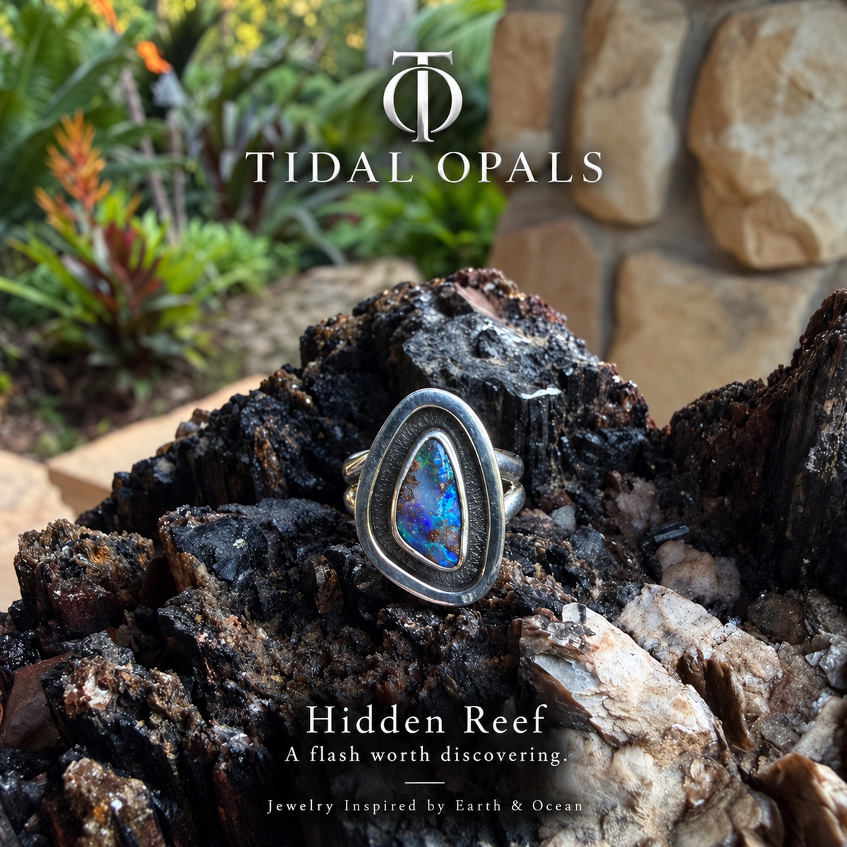 Hidden Reef – Boulder Opal Shadowbox Ring