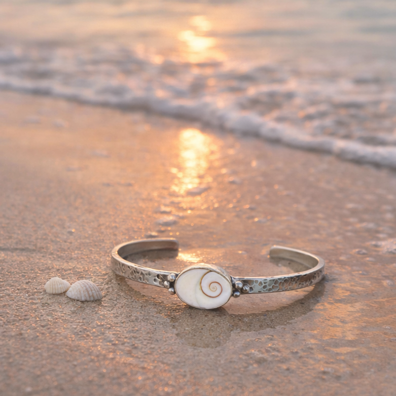 Sacred Spiral Oval Shiva Shell Cuff