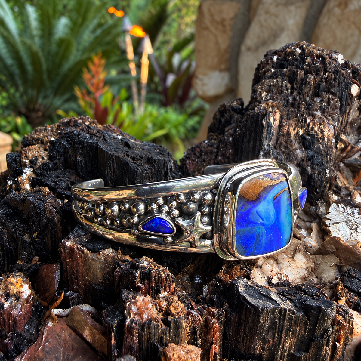 Lost Lagoon Australian Boulder Opal + Sterling Silver Cuff