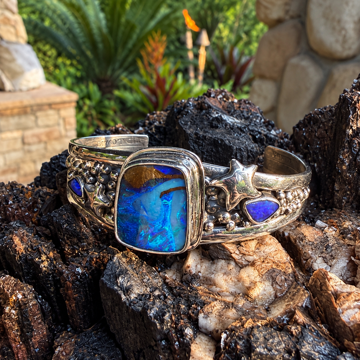 Lost Lagoon Australian Boulder Opal + Sterling Silver Cuff