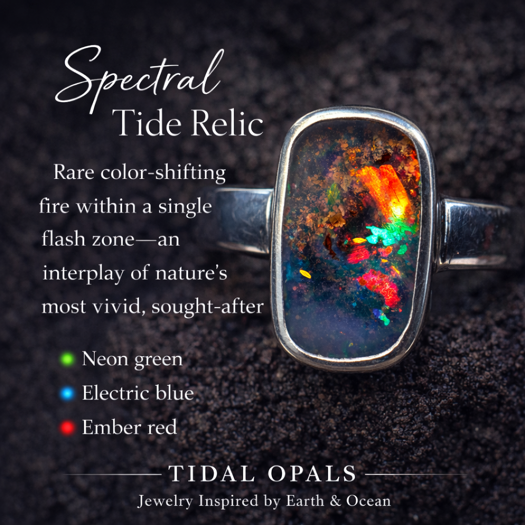 Spectral Tide Relic Ring – Australian Boulder Opal in Sterling Silver