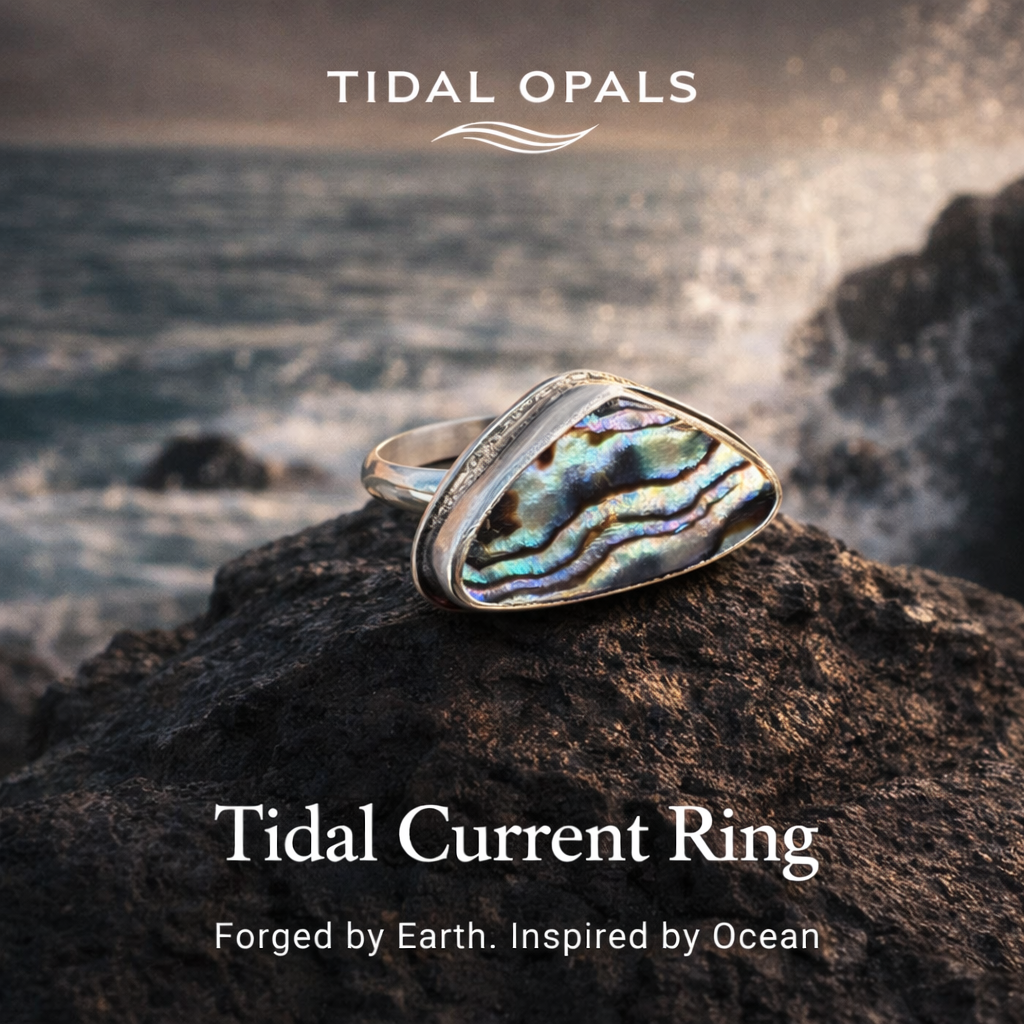 Tidal Current Abalone Shell Ring set in Sterling Silver