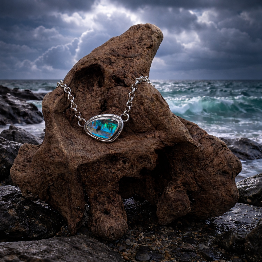 Tidal Ribbon Fire Australian Boulder Opal Pendant