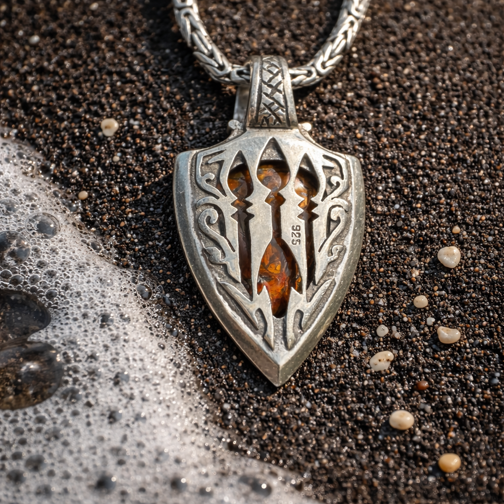Tidal Relic Three Spears Reversible Boulder Opal Pendant