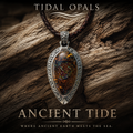 Ancient Tide one-of-a-kind Australian Boulder Opal pendant handcrafted in solid .950 silver by TIDAL OPALS, featuring a natural 31 x 18 mm boulder opal with blue, teal, green, violet, and gold play-of-color, hand-engraved details, and an intricate hand-pierced backplate.