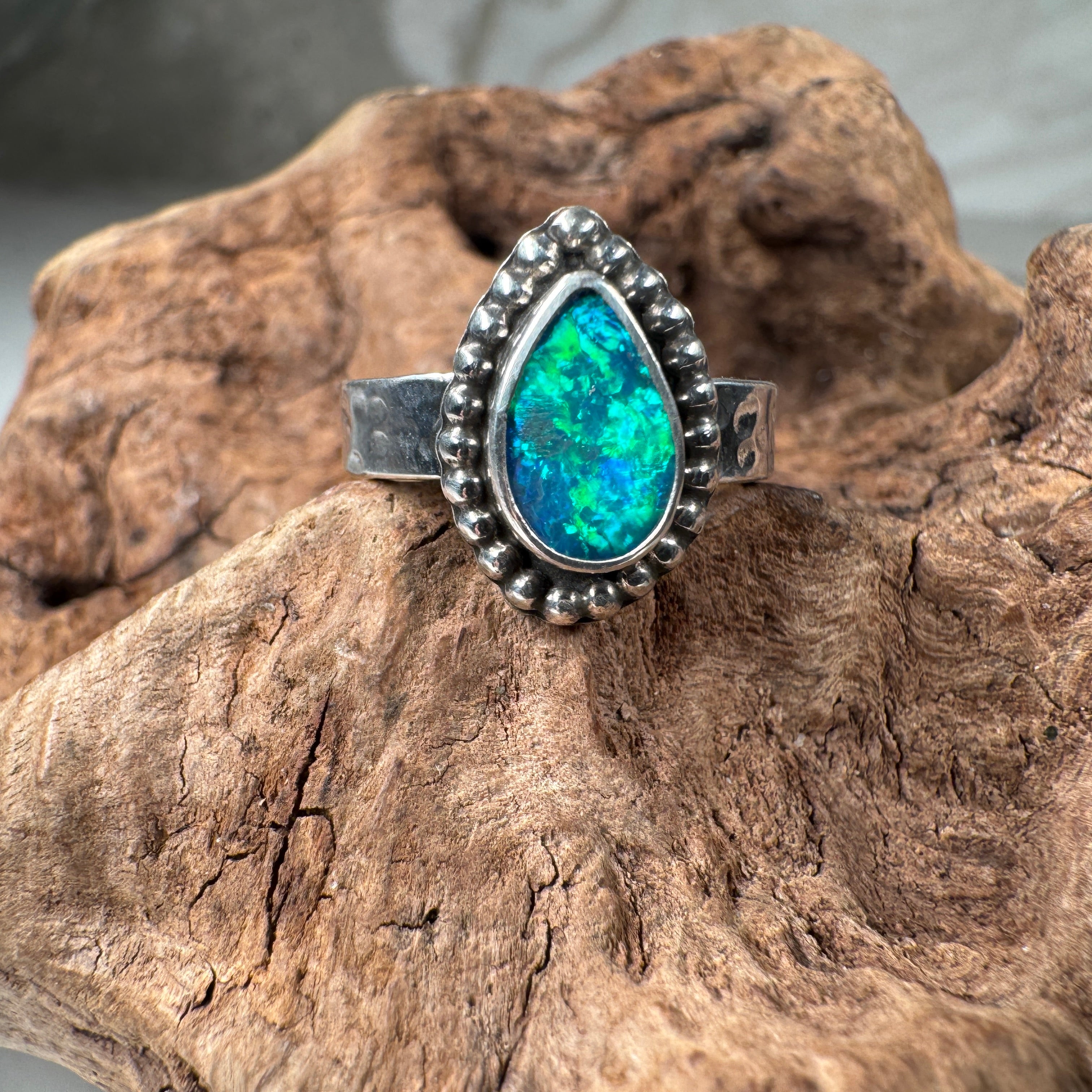 Verdant Tide Relic Australian Boulder Opal Ring