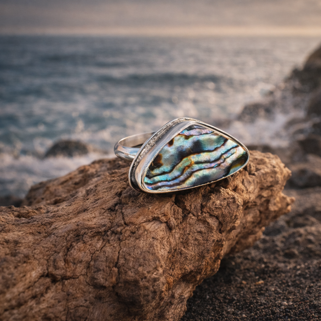 Tidal Current Abalone Shell Ring set in Sterling Silver