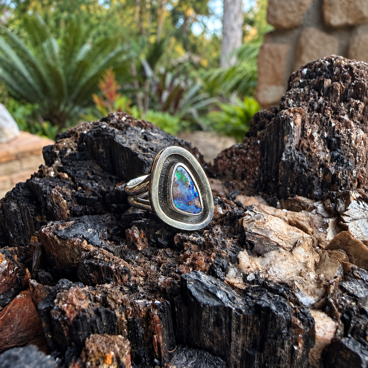 Hidden Reef – Boulder Opal Shadowbox Ring