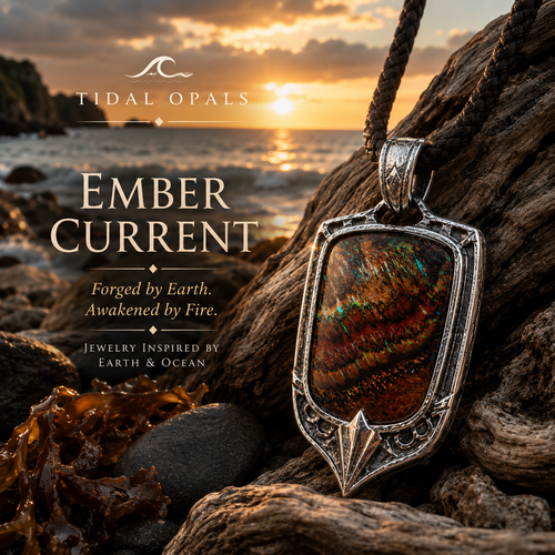 Ember Current – Australian Boulder Opal Shield Pendant