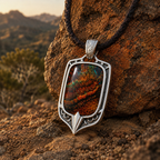 Ember Current Australian Boulder Opal shield pendant featuring vibrant green and blue fire in a handcrafted sterling silver setting by TIDAL OPALS.