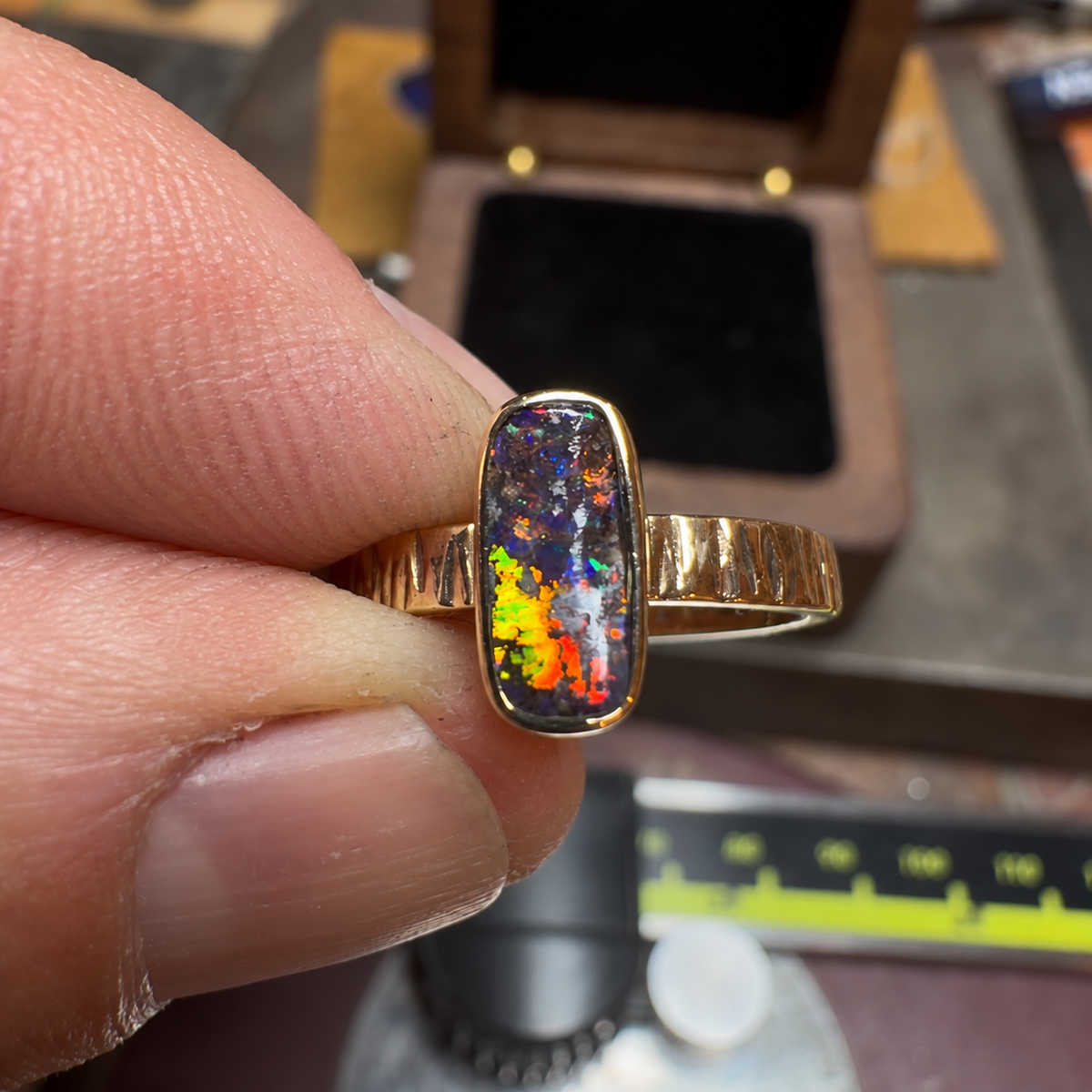Sunset Current — 14K Gold Boulder Opal Ring