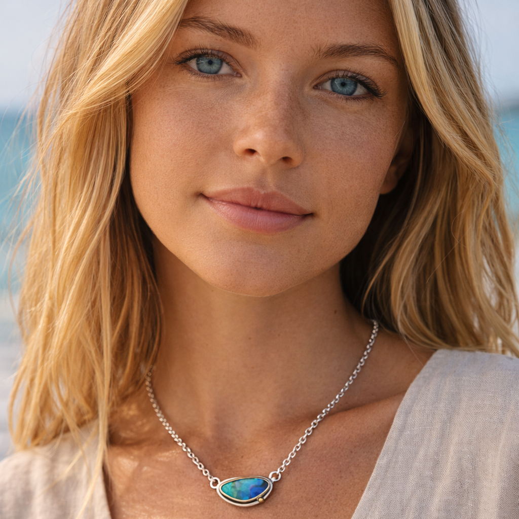 Ember Sea Waves Australian Boulder Opal Pendant