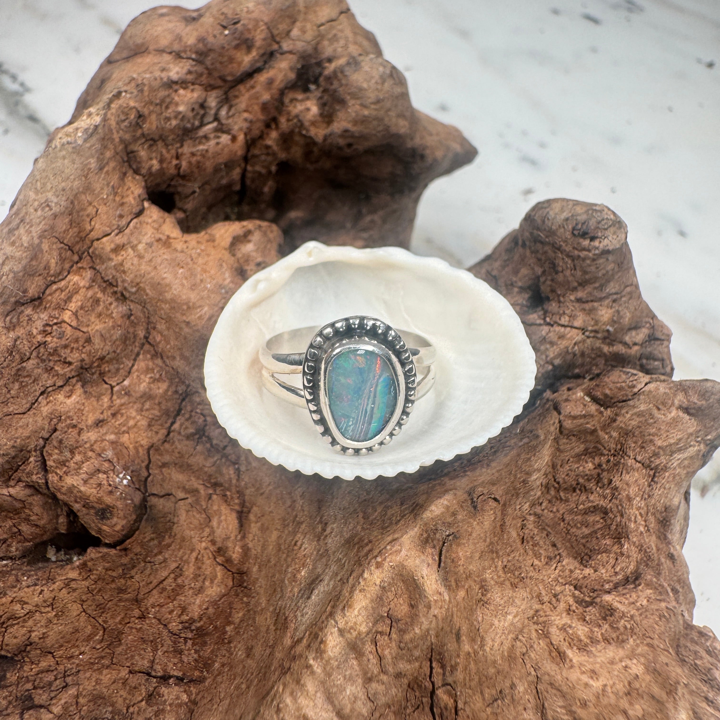 Ocean Fire Australian Boulder Opal Ring