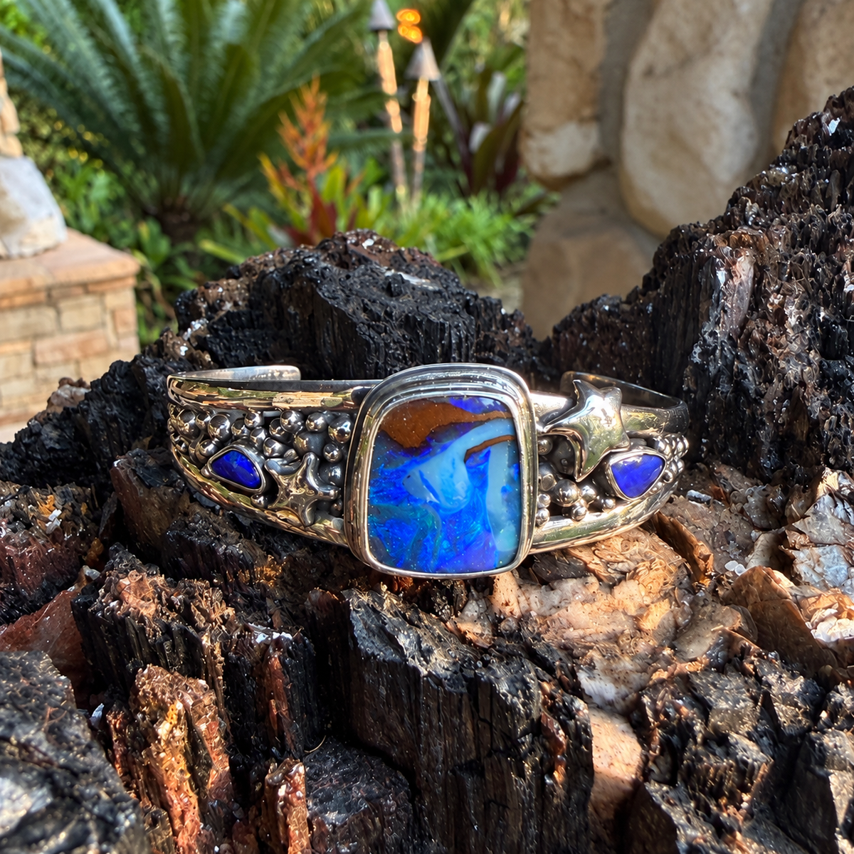 Lost Lagoon Australian Boulder Opal + Sterling Silver Cuff