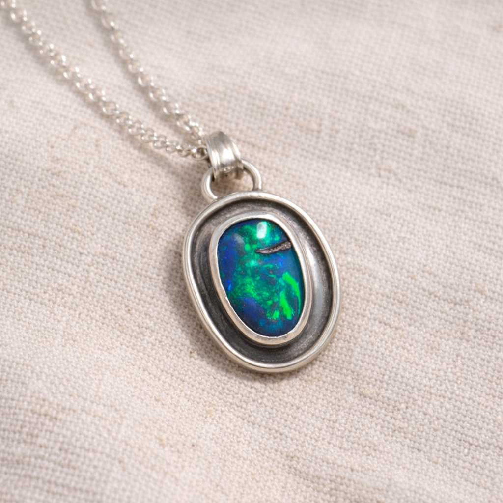 Pacific Ember Australian Boulder Opal Pendant Necklace
