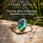 Electric Blue Australian Boulder Opal Ring – Sterling Silver – Size 8