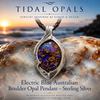 Sterling silver pendant featuring natural electric blue Australian boulder opal