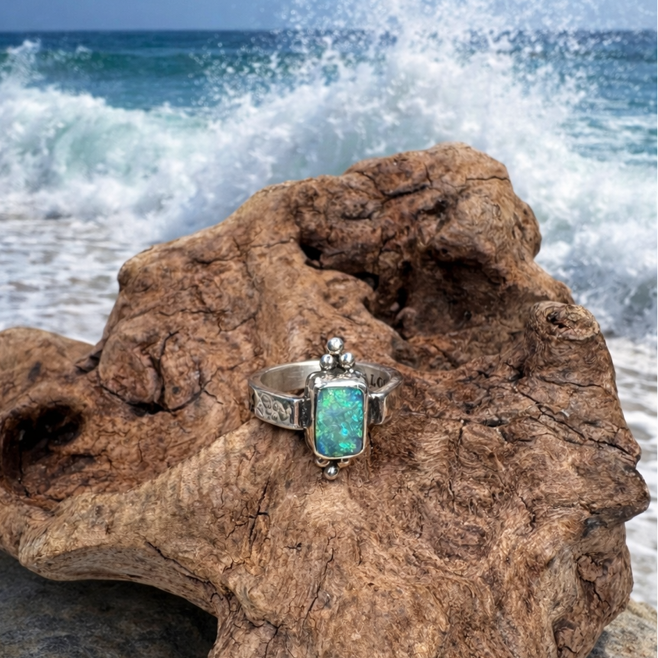 Emerald Tide Australian Boulder Opal Ring