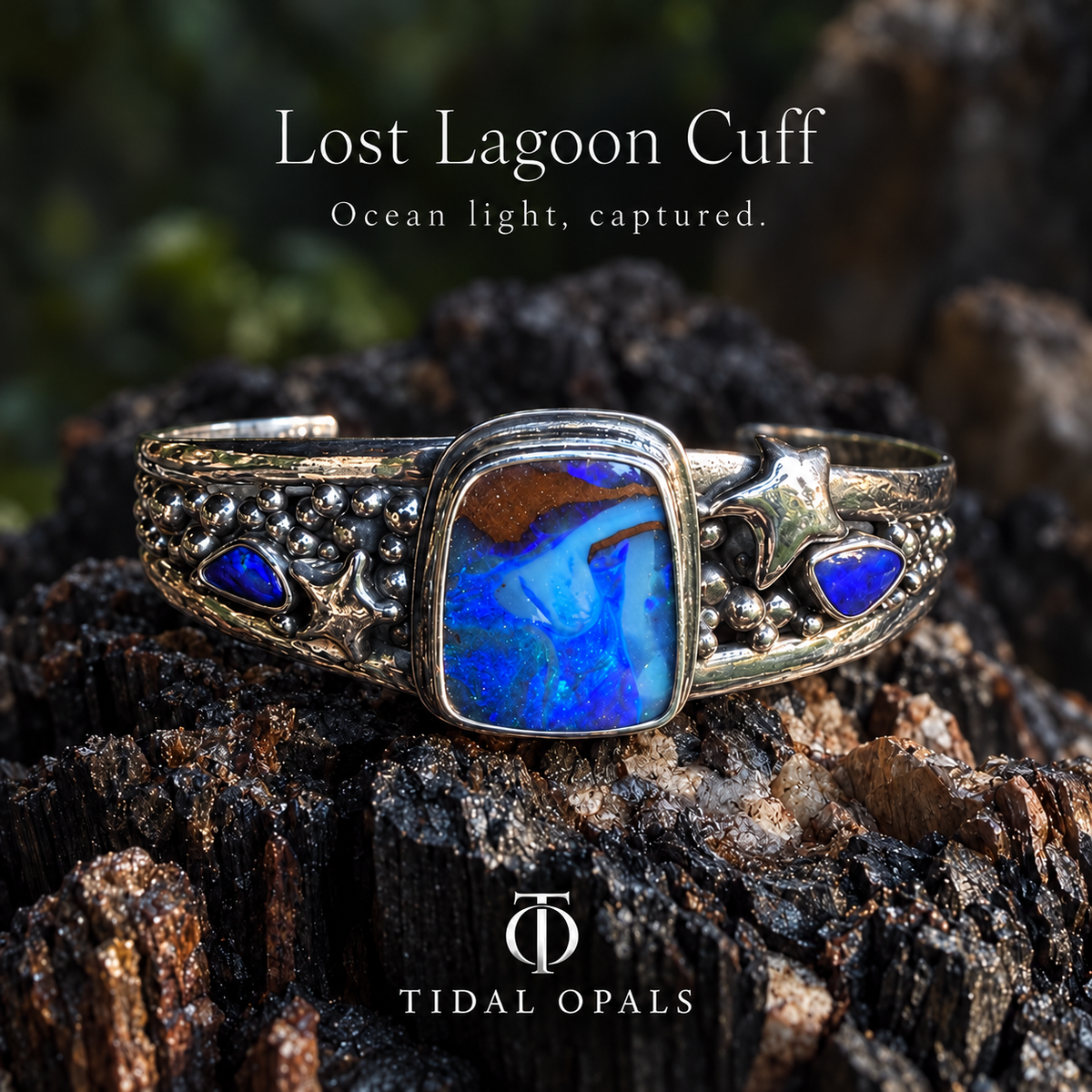 Lost Lagoon Australian Boulder Opal + Sterling Silver Cuff