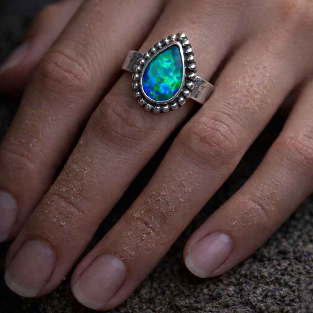 Verdant Tide Relic Australian Boulder Opal Ring
