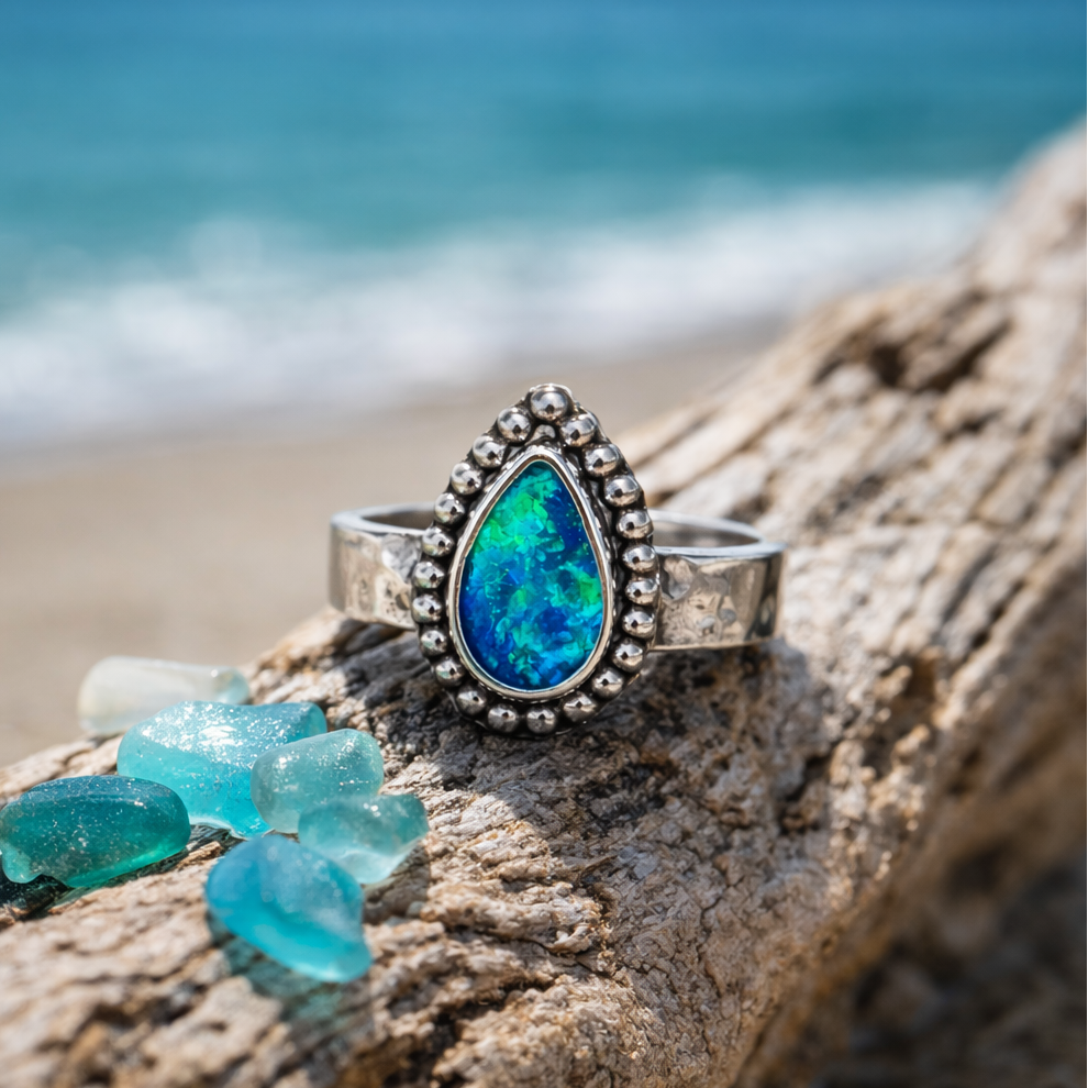 Midnight Tide Spiritual Ocean Australian Boulder Opal Ring