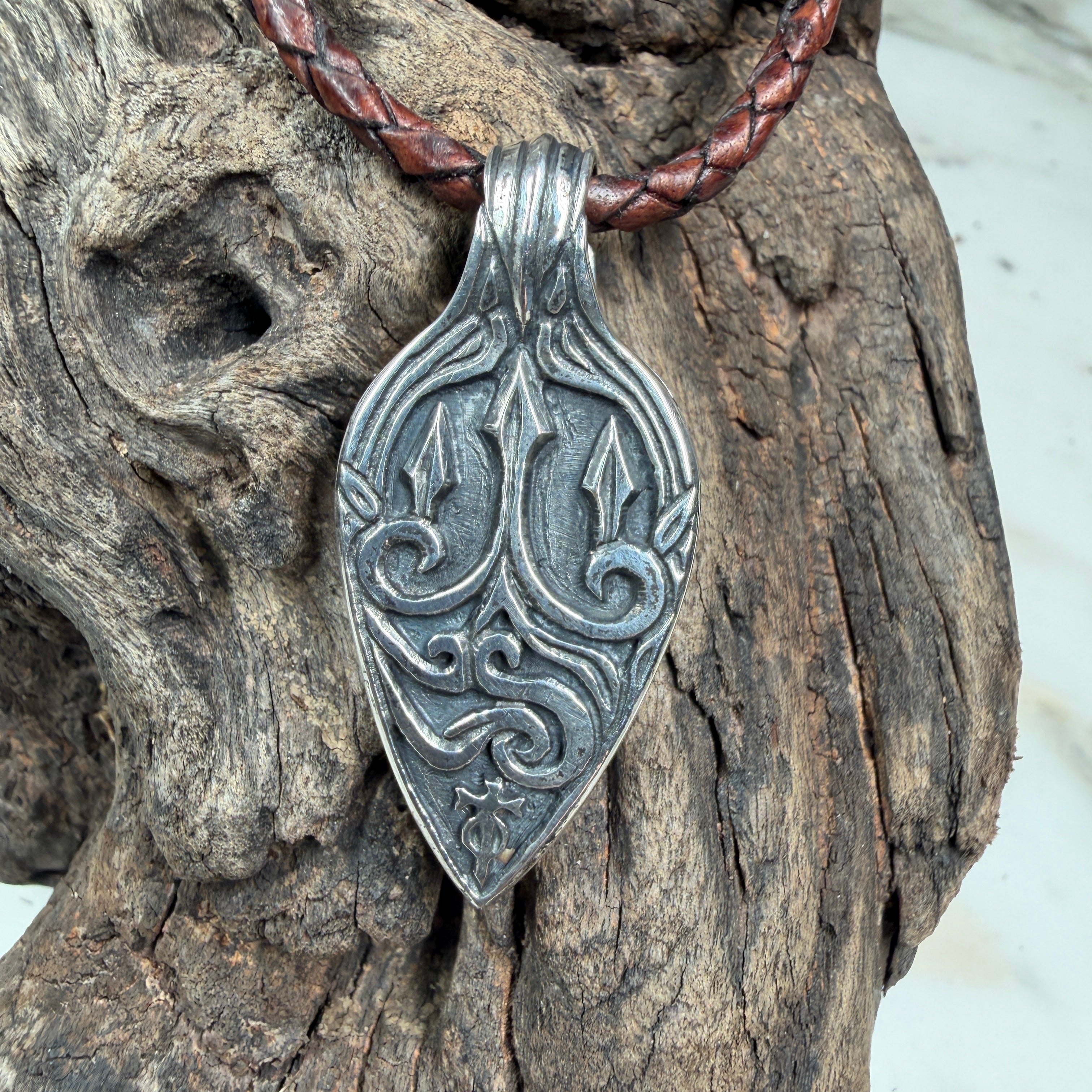 Emerald Haven artisan pendant crafted in California with a natural Australian Boulder Opal displaying emerald green, cobalt blue, teal, and golden fire.